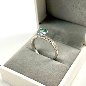 1ct Light Blue Round Cut GRA Certified Moissanite Solitaire Engagement Ring Sz 8